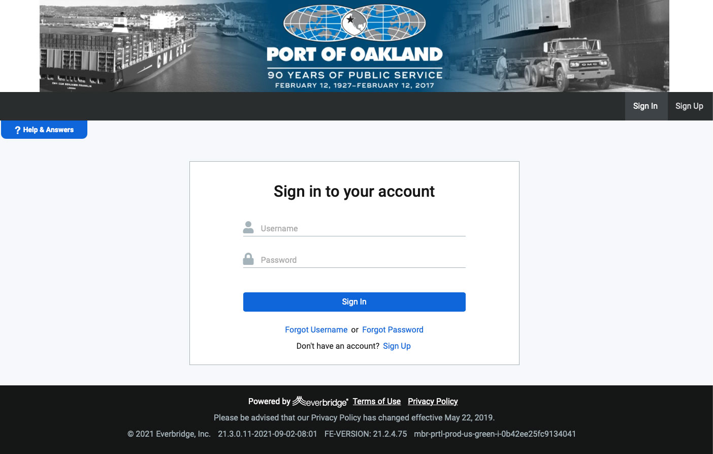 Port of Oakland signin screen